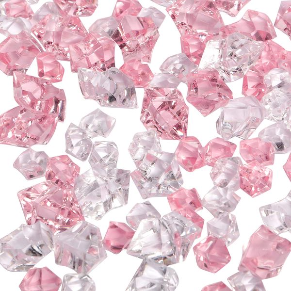 LUSSO LIA 150 pcs Fake Crushed Ice Rocks Fake Diamonds Acrylic Crystals Gemstones for Vase Fillers Wedding Decoration Home Decoration Party Decoration Table Scatter Crystals (Pink/Transparent)