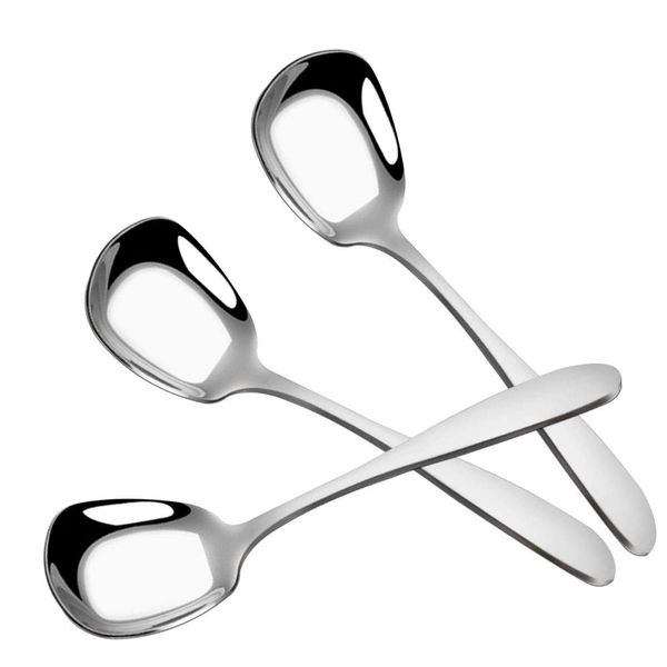 KBNIAN 3 Pcs Square Soup Spoons - Stainless Steel Deep Soup Server for Cream, Consomme, Chowder
