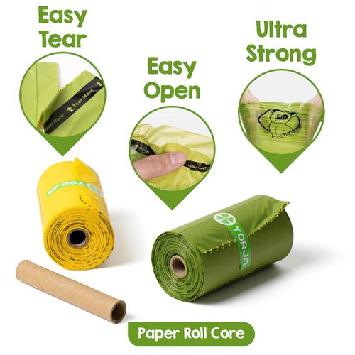 YORJA Dog Poop Bags, 360 Pet Waste Bags, 100% Leak Proof Extra Thick and Strong Corn Starch Blend