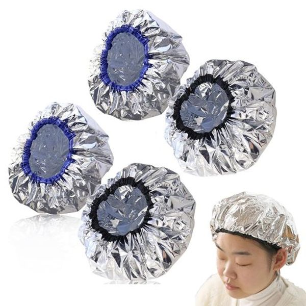 QUICKYEN Aluminum Hat, Pack of 4, Shower Cap, Hair Cap, Treatment Cap, Thermal, Waterproof, Treatment, Hair Dye, Free Size, Reusable, Commercial Use, Treatment, Hair Cap, Hair Color, Hair Dye/Coloring/Salon/Beauty Salon 