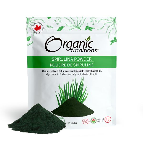 Organic Traditions |Spirulina Powder | Organic Green Spirulina Powder Vegan Non-GMO Superfood| 5.3oz (150g) Bag | 50 Servings per Bag