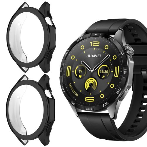 Niboow Case [2 Pack] for Huawei Watch GT 4 46mm, with Screen Protector, Flexible TPU Shockproof Scratch Proof Cover Case for Huawei Watch GT 4 46mm - Black + Black