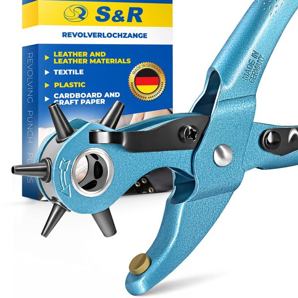 S&R Precision Leather Hole PUNCH PLIERS/MADE IN GERMANY/Revolving belt punching Tool M 225 with 6 changeable holes 2-2,5-3 - 3,5-4 - 4,5 mm