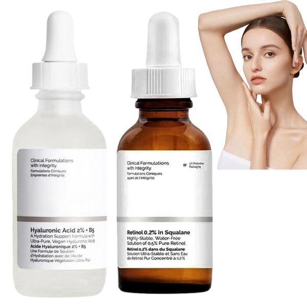 2PCS Hyaluronic Acid 2%+B5 & Retinol 0.2% in Squalane,Hyaluronic Acid Serum,Skincare Set Gifts,Dark Spot Remover for Face, Face Moisturiser,Anti Aging & Brightening Serum,Hydrating Skin Care Set