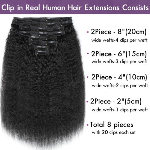 YDDM Kinky Straight Extension Clip Capelli Veri 16 Inch 120g 8Pezzi 20 Clips Remy Hair Double Weft Clip in Human Hair Extensions Full Head Capelli Brasiliani
