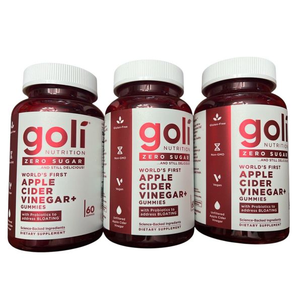 3 Pack Goli ZERO SUGAR Apple Cider Vinegar Gummies Vitamin B12 + Probiotics