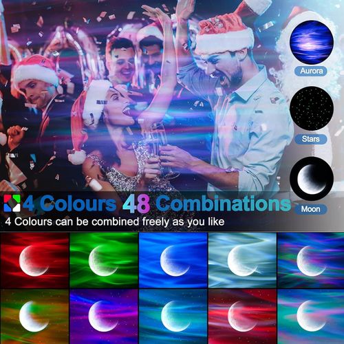 Bawoo Starry Light Projector,3 in 1 Multicolor LED Star Aurora Moon Light 360° Rotation Sky Galaxy Night Projector Light with Bluetooth Speaker Remote Control Timer for Kids Adults Bedroom Party