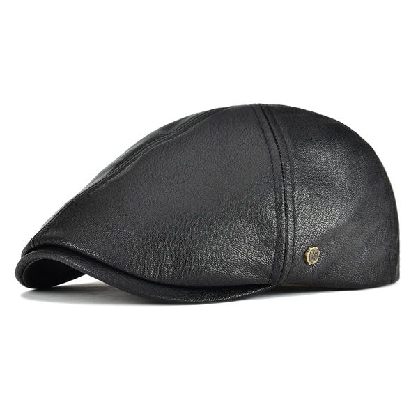 VOBOOM Lambskin Leather Ivy Caps Newsboy Hat 6 Panel Cabbie Beret Hat (7 1/4, Black)