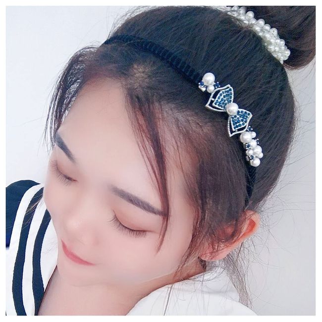 Flower Pearl Rhinestone Headband for Women Vintage Bow Mental Headband Crystal Hair Hoops Band Headpiece Accessories (Bow)