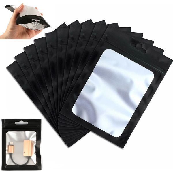 50 Pcs Zipper Bags with Window Transparent Aluminum Zip Bags with Black Window Foil Mylar Bags Foil Wrapper Tool Bags Aluminum Foil Self Seal Protective Storage White Silvery (10.5x15 cm)