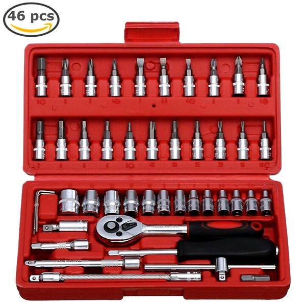 46pcs 1/4 Ratchet Wrench Combination Package Socket Tool Set Auto Car Repairing