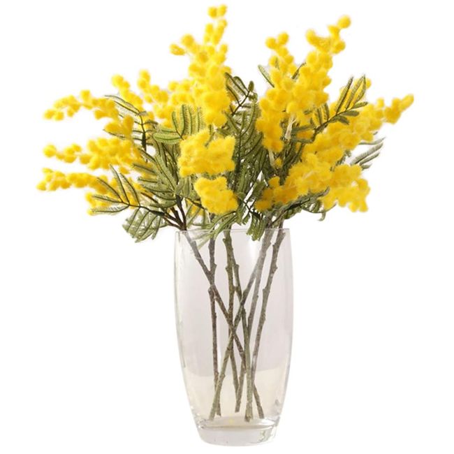 Kugusa Mimosa, Acacia, Artificial Flowers, Artificial Flowers, Plump Branches, Spring Bridal Decoration (Yellow 7 Pieces)