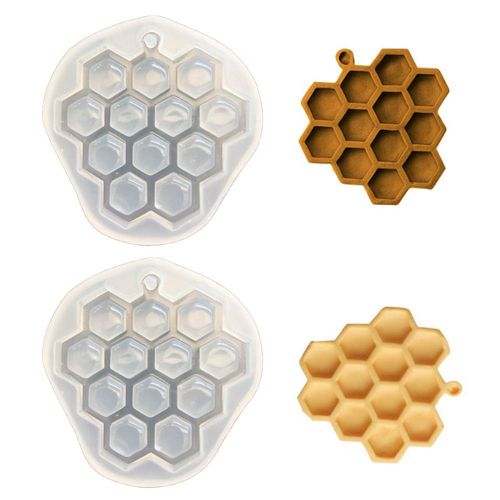 2Pcs Honeycomb Fondant Molds Bee Hive Silicone Mold for Cake Cupcake Decorating Chocolate Candy Mold Baking Kitchen Accessories Pendent Keychain Necklace Epoxy Resin Mold (Grey & Translucent)