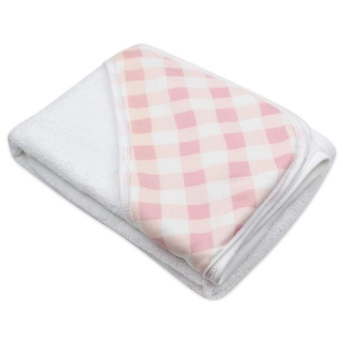 HonestBaby 3-Piece Organic Cotton Hooded Towel & Washcloth Set, Peach Skin Painted Buffalo Check, One Size