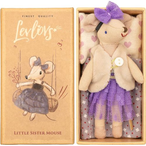 LEVLOVS Mouse in a Box, Baby Nursery, Handmade Linen Stuffed Animal Dolls, Handmade Linen Mouse Doll, Minimalist Modern Nursery Decor, Kids Friendly Gift