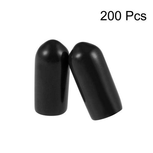 uxcell 200pcs Rubber End Caps 5mm ID Vinyl Round End Cap Cover Screw Thread Protectors Black
