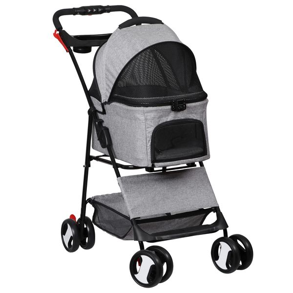 Pet Stroller with 4 Wheels with Detachable Carrier and Cup Holder for S/M Dogs