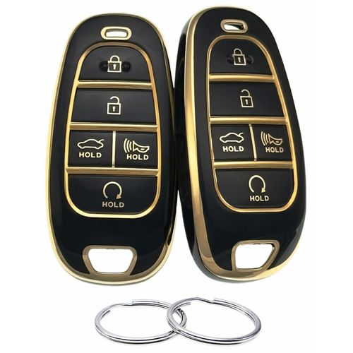 REPROTECTING TPU Key Fob Cover Compatible with (5 Buttons) 2019-2023 Hyundai Sonata Sanata Fe Tucson Palisade (Black/Black)