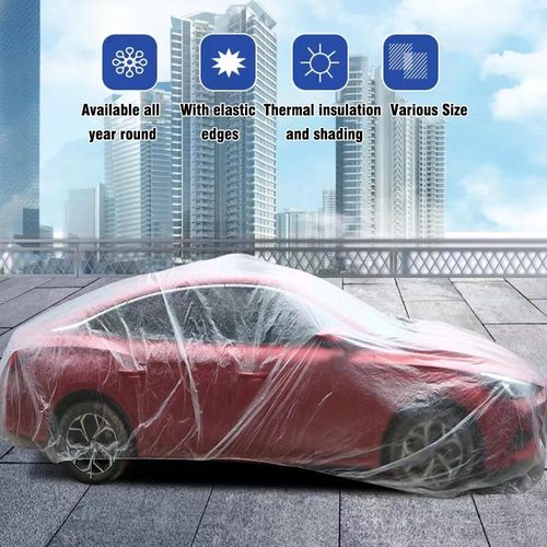 Junrrespire 3 Pack Universal Disposable Car Covers - Waterproof Plastic Car Cover for Automobiles - Universal Vehicle Cover with Elastic Band for Sedan Outdoor Snow Rain Weather, (Size S 3Pack)