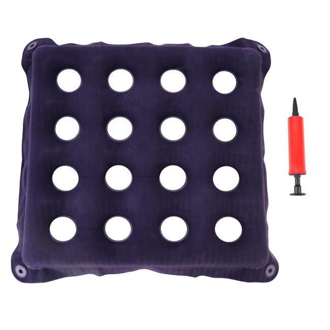 Inflatable Cushion for Pressure Sores, 16 Holes Breathable Air Seat Cushions for Elderly to Sit on Wheelchair, Soft Flocking Fabric Square Mat Bottoms Press Relief Bedsore Prevent(17.7*17.7 In)