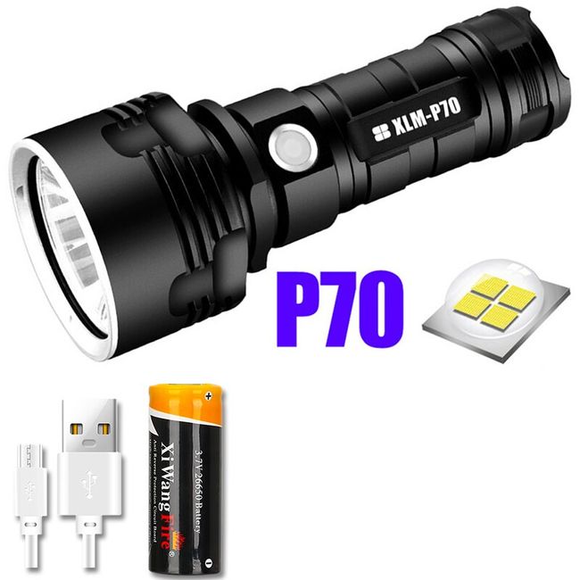 Super-bright Flashlight LED P70 Tactical Torch USB Rechargeable