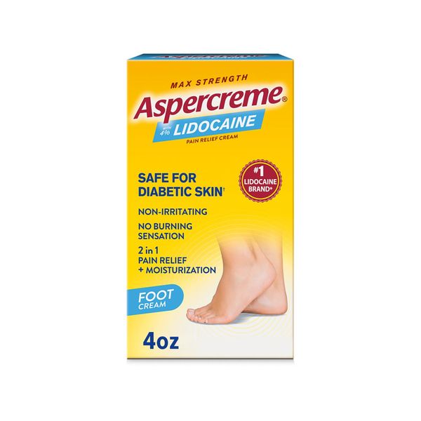 Aspercreme Odor Free Lidocaine Foot Pain Relief Cream, 4 oz., Safe for Diabetic Skin