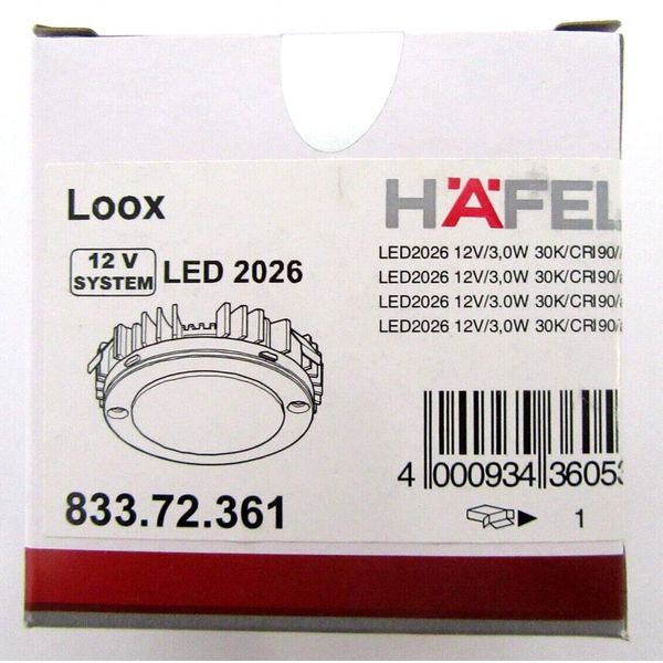 Hafele LOOX LED2026, 12V, modular puck light, 3.0 watts, 3000K