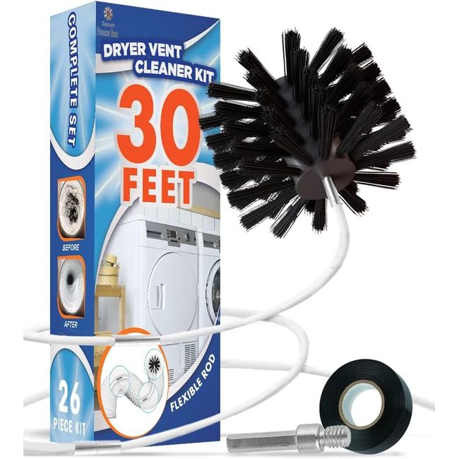 The Professional Dryer Vent Cleaner Kit -(30-Feet) Innovative Lint Remover Reusable Strong Nylon| Flexible Lint Brush with Drill Attachment for Faster Cleaning