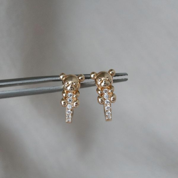 14k gold teddy bear one-touch earrings