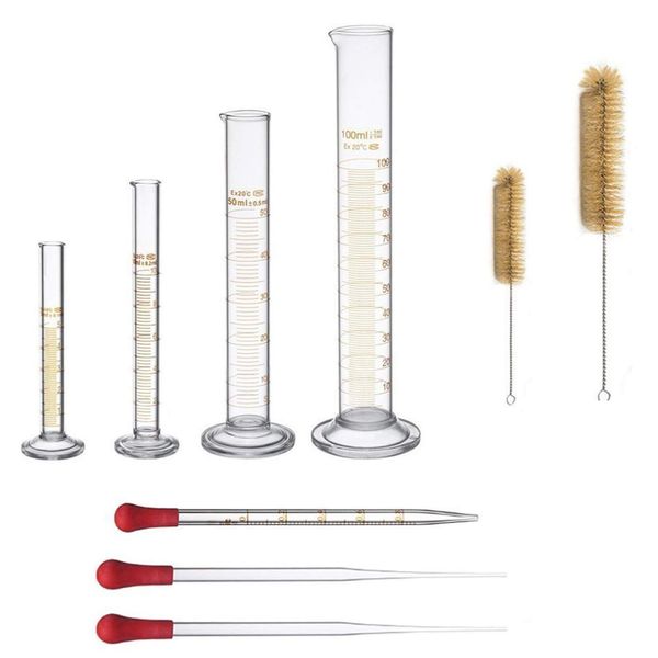 Thick Glass Graduated Measuring Cylinder Set 5ml 10ml 50ml 100ml Glass with Two Brushes