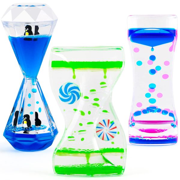 Sensory Toys for Relaxation- Liquid Timer Anxiety Relief Toy Liquid Motion Bubbler Sensory Lamp for Hourglass Toy Kids & Adults Decor Hourglass Toys（Set of 3)