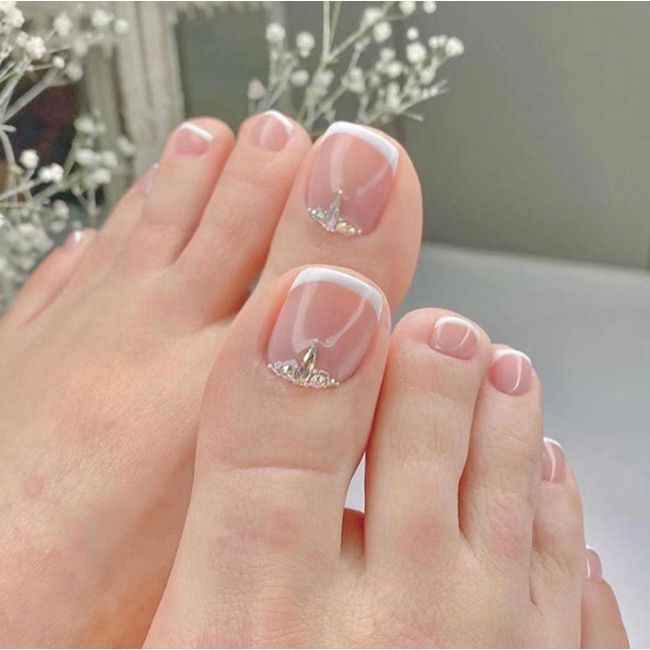 SINLOV Pink Square Fake Toenails Shiny Crystal Print on False Toe Nails Short Full Cover False Artificial Toenails Nails for Women and Girls…