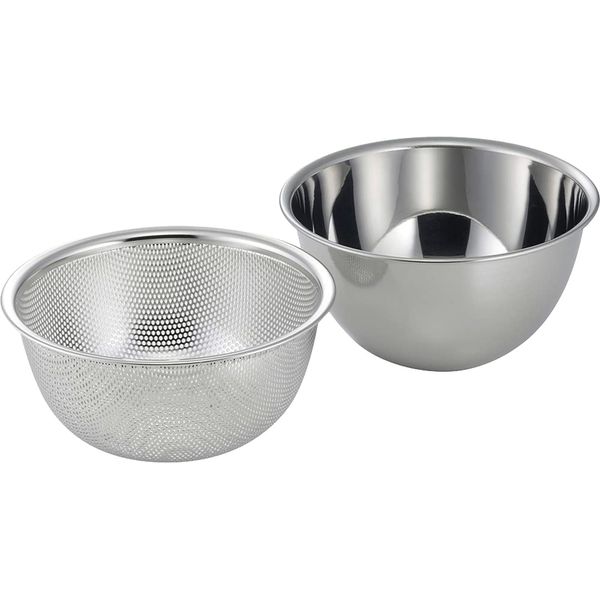 Shimomura Co., Ltd. 43204 Tsubamesanjo Deep and Easy to Use, Bowl & Colander, 8.3 inches (21 cm), Made in Japan, Easy to Mix Colander, Easy to Mix Vegetables, Preparation, Stainless Steel