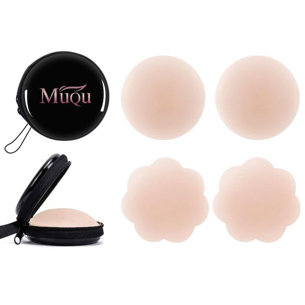 MUQU Pasties Nipple Covers - Silicone Nipple Covers Reusable Adhesive Invisible Nippleless Cover Breast Petals for Women Pink