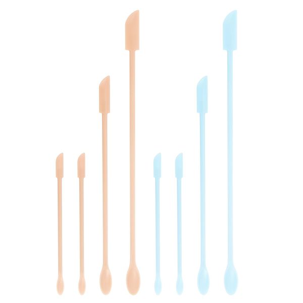 uxcell 8Pcs Makeup Spatula, Mini Silicone Spatula Set With Spoon, Small Makeup Spatula Scraper for Kitchen Makeup Cosmetic Bottles Orange Blue