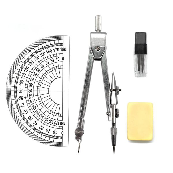 BlingKingdom Drawing Compass Set with Lead Refills and Eraser Maths Protractor Set Metal Math Geometry Kit Stainless Steel Scribing Tool for Architects Engineers Secondary School Students Teacher