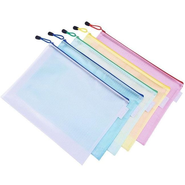 5 Pcs A5 File Bags Grid Line Design Zippered Translucent Waterproof Contact Bags Receipt File Office Supplies Organization Storage Students Office Travel File Bag Storage and Easy to Carry