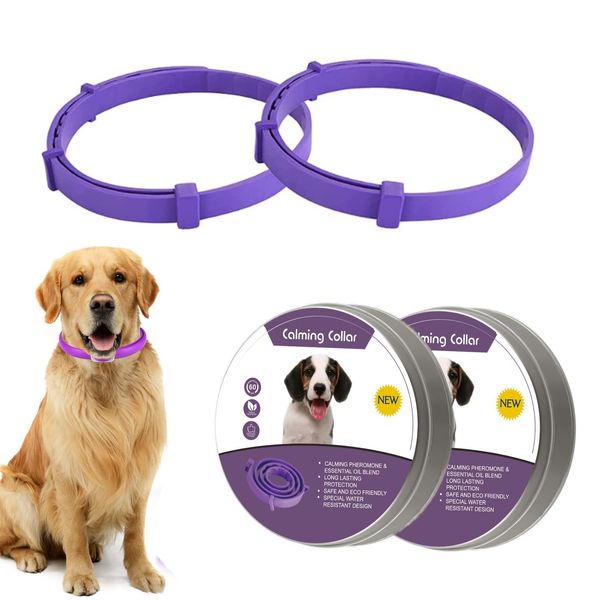 Fokroin 2 Pack Beruhigungshalsband für Hunde, Anti Stress Halsband Hund, Verstellbares Calming Collar for Dogs, Wasserdichtes Beruhigendes Pheromonen Halsband für Hunde Aller Größen