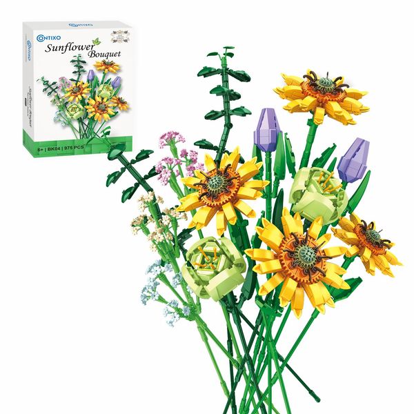 Contixo Flowers Bouquet Building Blocks Set - BK04 Artifical Sunflower Botanical Collection Kids Building Toys Kit 975 PCS, Home Plant Decor Toy Gift for Adults Kids Girls Ages 6+