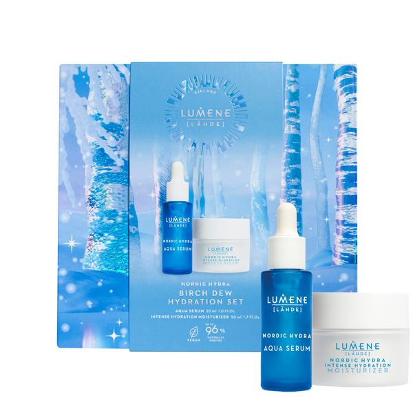 Lumene Birch Dew Hydration Gift Set - Holiday Skin Care Set with Hydrating Facial Moisturizer & Face Serum Enriched with Arctic Spring Water & Hyaluronic Acid - Suitable for All Skin Types (2 Count)