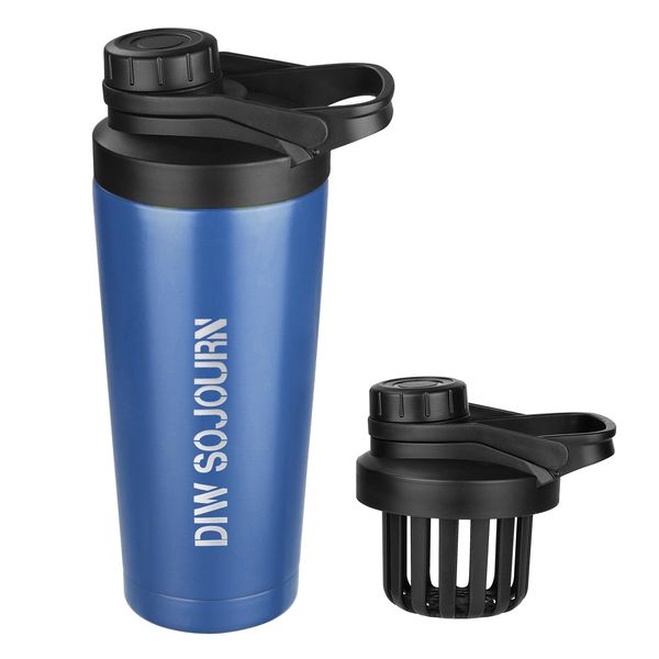 DIW sojourn life 24 oz Shaker Bottle,Stainless Steel Shaker Bottle with Noise-Free Design,Insulated Metal Shakers Bottles Cup for Protein Mixes and Pre Workout,Gym Shaker Bottle(Navy blue)