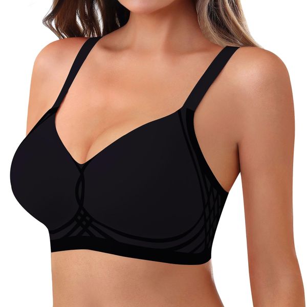 As Fairy Womens Wireless Bra Push Up Bra for Women Seamless No Underwire Bras Regular & Plus Size (Black 3XL)