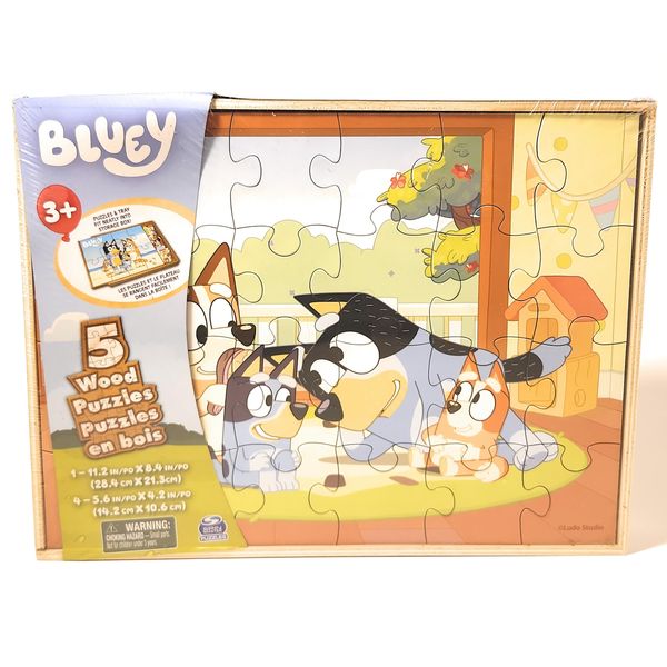 Bluey 5 Wood Puzzles with Storage Box, 72 Exclusive Mickey Mouse Clubhouse Stickers and Star Wars 300+ Stickers Bundle for Kids - Ages 3 and Up