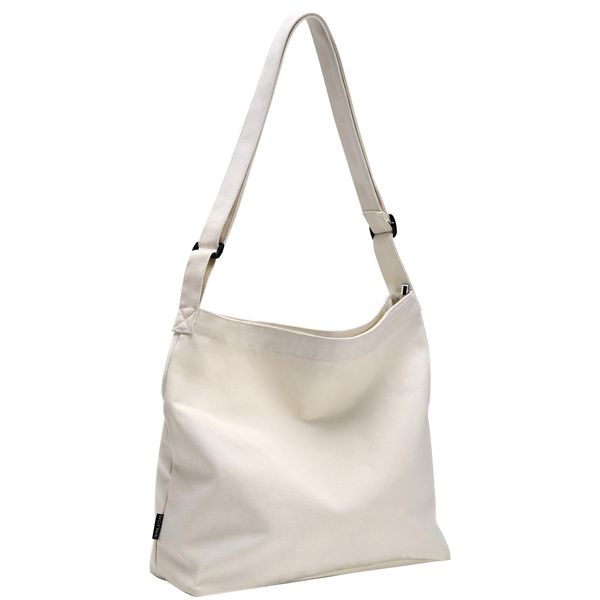 HOMIEE Women's Tote Bag, Canvas Bag, Large Capacity, Men's, Lightweight, Shoulder Bag, 2-Way, Adult, Canvas, A4, Mama Bag, Shoulder Bag, Solid Color, Zippered, Casual, Work or School, Gift, white