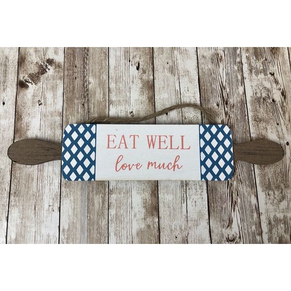 Rolling Pin Wall Hanging Wreath Craft Accent Piece 13" Eat Well Love Much