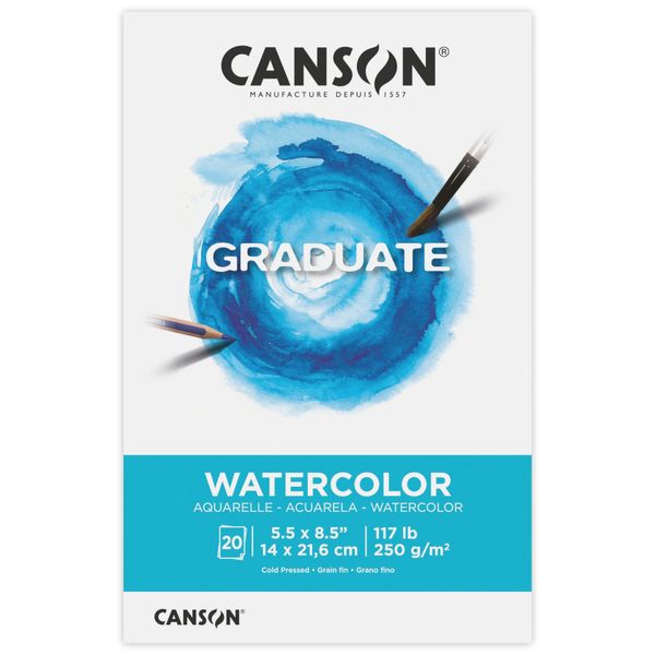 Canson Graduate Watercolor Pad, Foldover, 5.5x8.5 inch, 20 Sheets | Artist Paper for Adults and Students - Painting, Gouache, Mixed Media and Ink