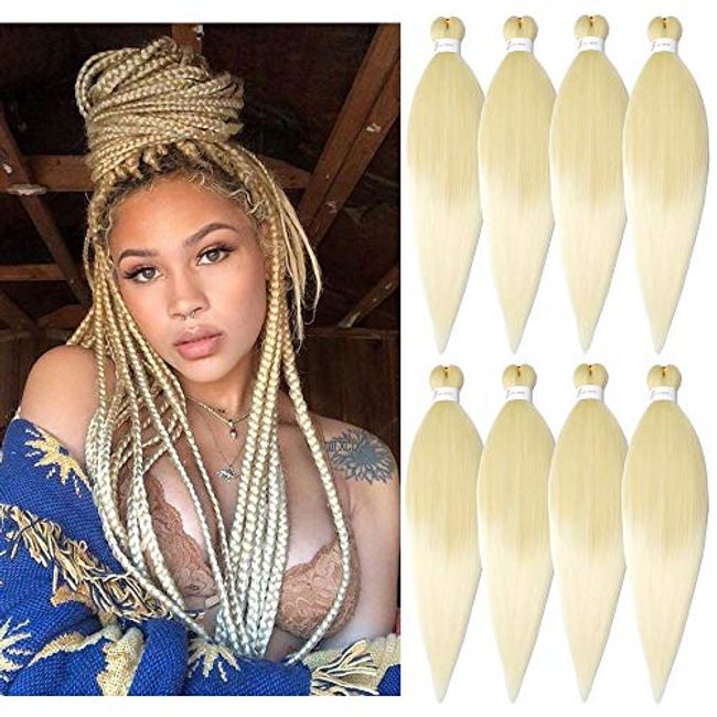 Braiding Hair Pre Stretched Ombre Braiding Hair 30 Inches 8 Packs/Lot  27/613 Color Professional Easy Braid Itch Free Yaki Hair Texture Hot Water  Setting Synthetic Long Braid Hair Extensions #T27/613