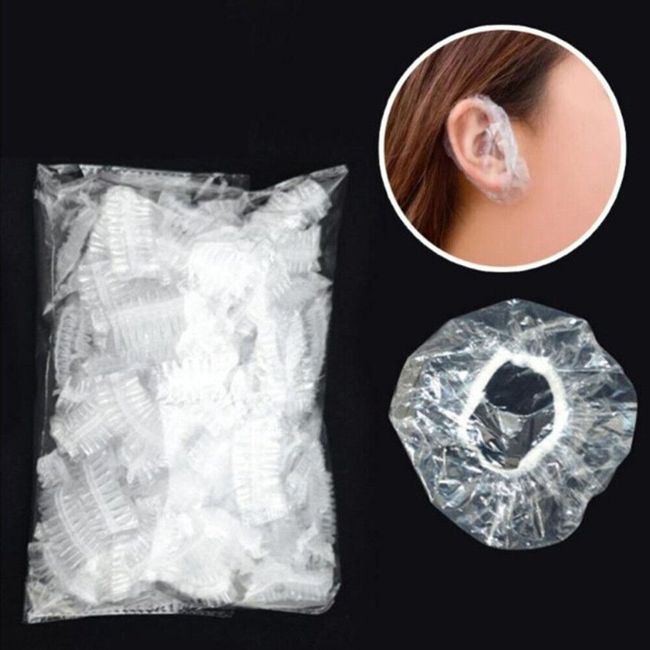 200pcs Disposable Ear Cover Plastic Waterproof Ear Protector Caps Earmuffs