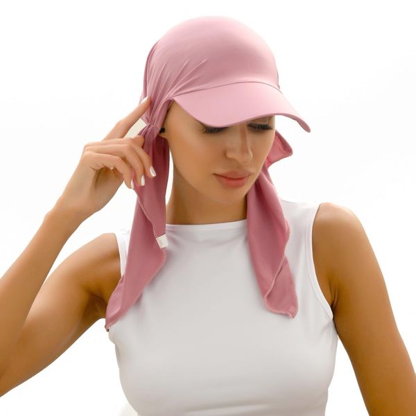 Cysocool Peaked Chemo Cap Women Sun Protection Baseball Cap Newsboy Hat Elastic Soft Bamboo Pre Tied Headscarf Headwrap Hair Loss Turbans Head Scarf Bandana Skull cap Slouchy Beanie Bonnet Pink