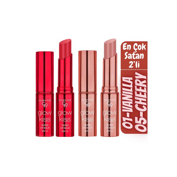 Glow Kiss Tinted Lip Balm No 1 Vanilla + No 5 Cherry Juice - Muhteşem İkili Birlikte